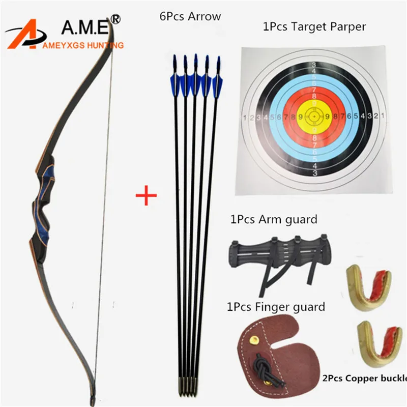 

1PC 56" Archery Recurve Bow Arrow Hunting Longbow Wooden Riser Target Practice Shooting 20-50lbs and Protective Accessories