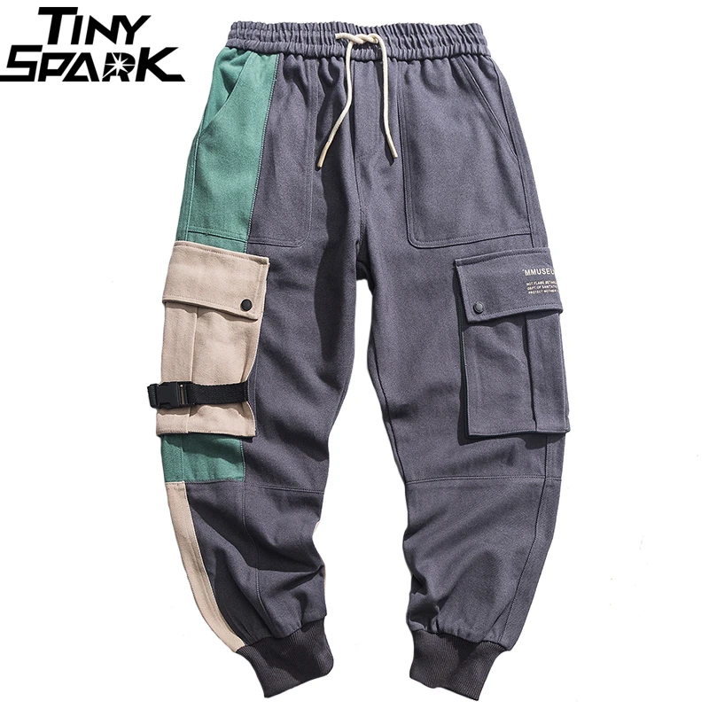 Мужские брюки карго в стиле хип хоп уличная одежда цветной блок пэчворк 2019