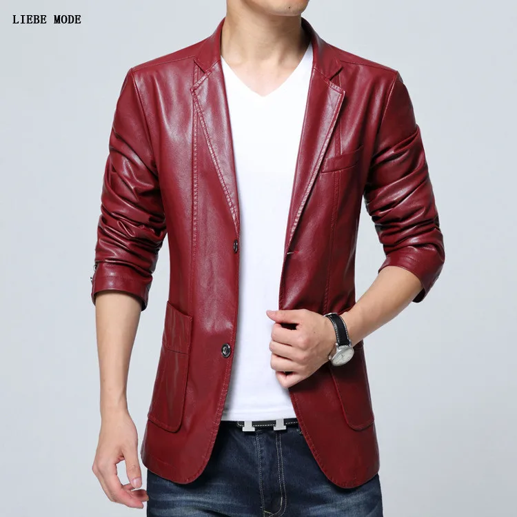 Men's White Brown Khaki Faux Leather Blazer for Men Notched Suit Jacket Slim Casual Oversized Pu Hombre Plus Size M-6XL | Мужская