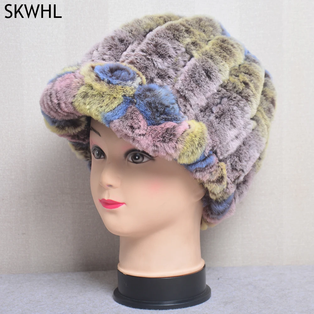 

Women's Genuine Rex Rabbit Fur Hats Winter Rex Rabbit Fur Beanies Striped Real Rex Rabbit Fur Bomber Hat Warm Real Fur Knit Caps