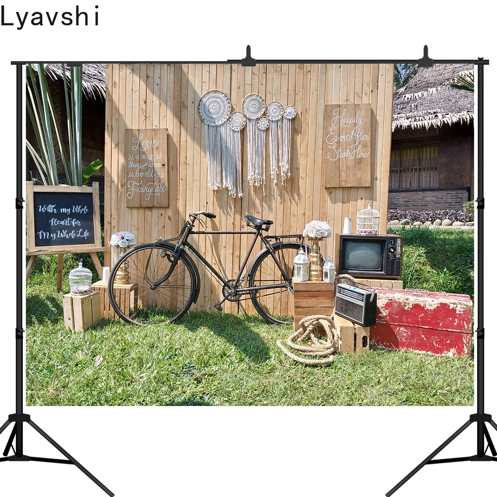 

Фон для фотосъемки Lyavshi с изображением деревенской деревянной стены велосипеда, декор для свадебвечерние, портрет, реквизит для фотостудии
