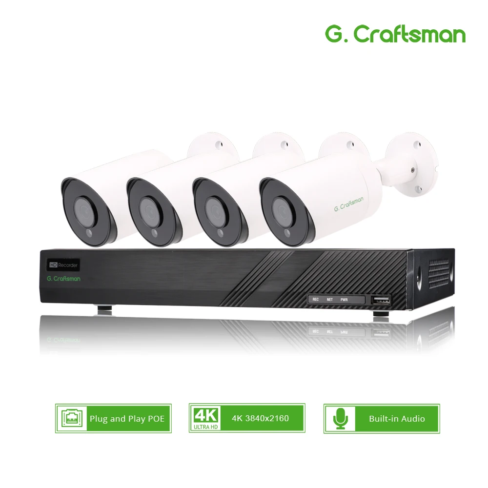 4-канальный набор POE системы CCTV безопасности 4K Sony IMAX415 H.265 8-канальный NVR Наружная водонепроницаемая аудио IP-камера Система видеонаблюдения с сигнализацией и видео P2P.