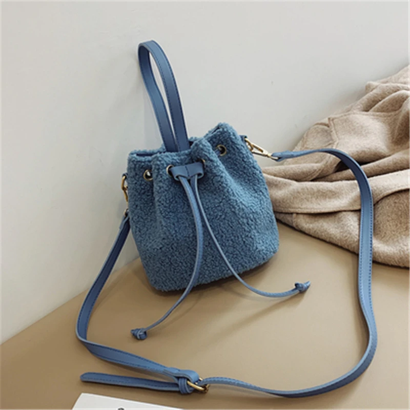 

Lamb Wool Bucket Bag 2020 Autumn And Winter New Fur Shoulder Bag Fashion Crossbody Bags For Women High Quality Handbags Bolsa