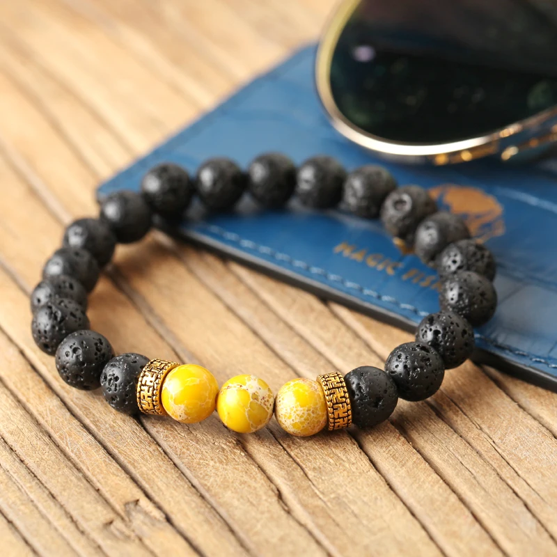 Мужской браслет из натуральной лавы красивые браслеты с камнем для женщин