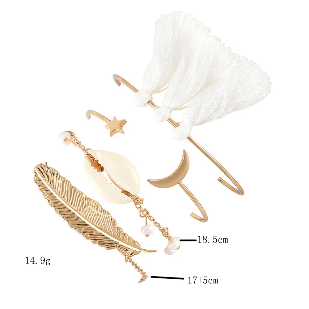 4 шт./компл. в этническом стиле для женщин браслеты листьев виде ракушки Луна