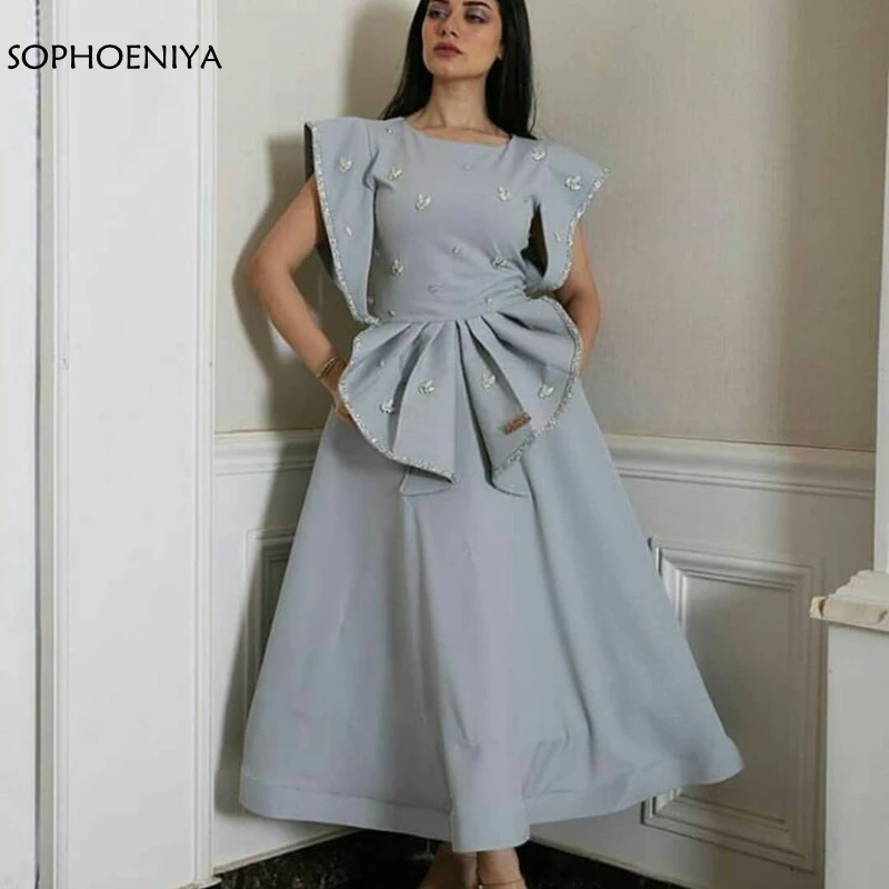 

New Arrival High Neck Muslim evening dress 2021 Cap sleeve Satin Sliver Formal dresses Vestidos elegantes Prom dress party