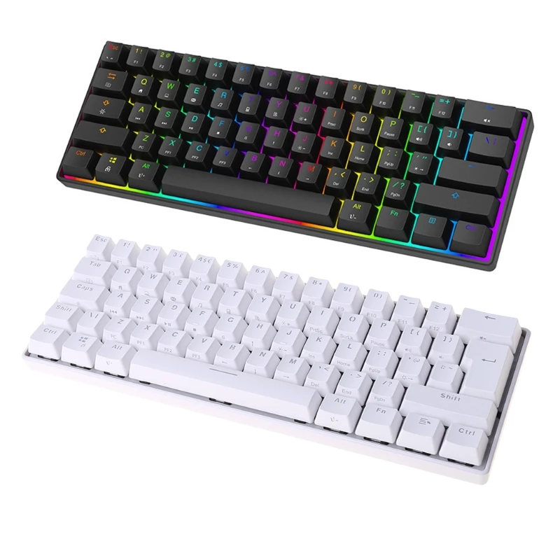 

HX6A Mini 60% Mechanical Gaming Keyboard 61 Keys RGB Backlit Wired PBT Keyboard Cap Ultra Compact Blue Switch