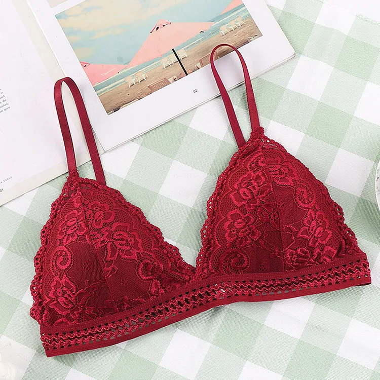 

Gobetter Sexy Lace Bralette French Style Women Bras Deep V Triangle Cup Wireless Underwear Seamless Push Up Brassiere