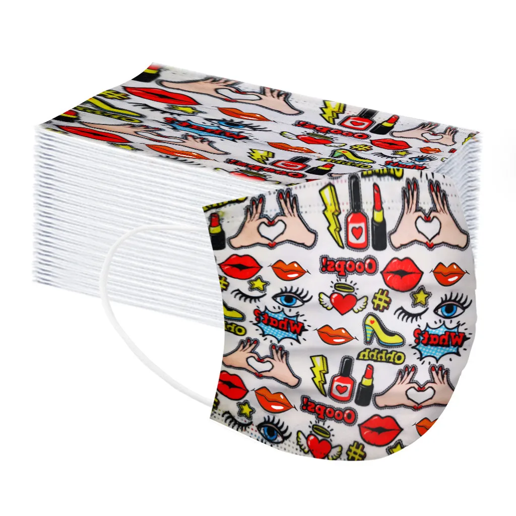 

Adult Face Cover Lovely Cartoon Printing Masks Disposable Face Mask Adjustable Length Masks Double-deck Sunscreen Ear Loop d5