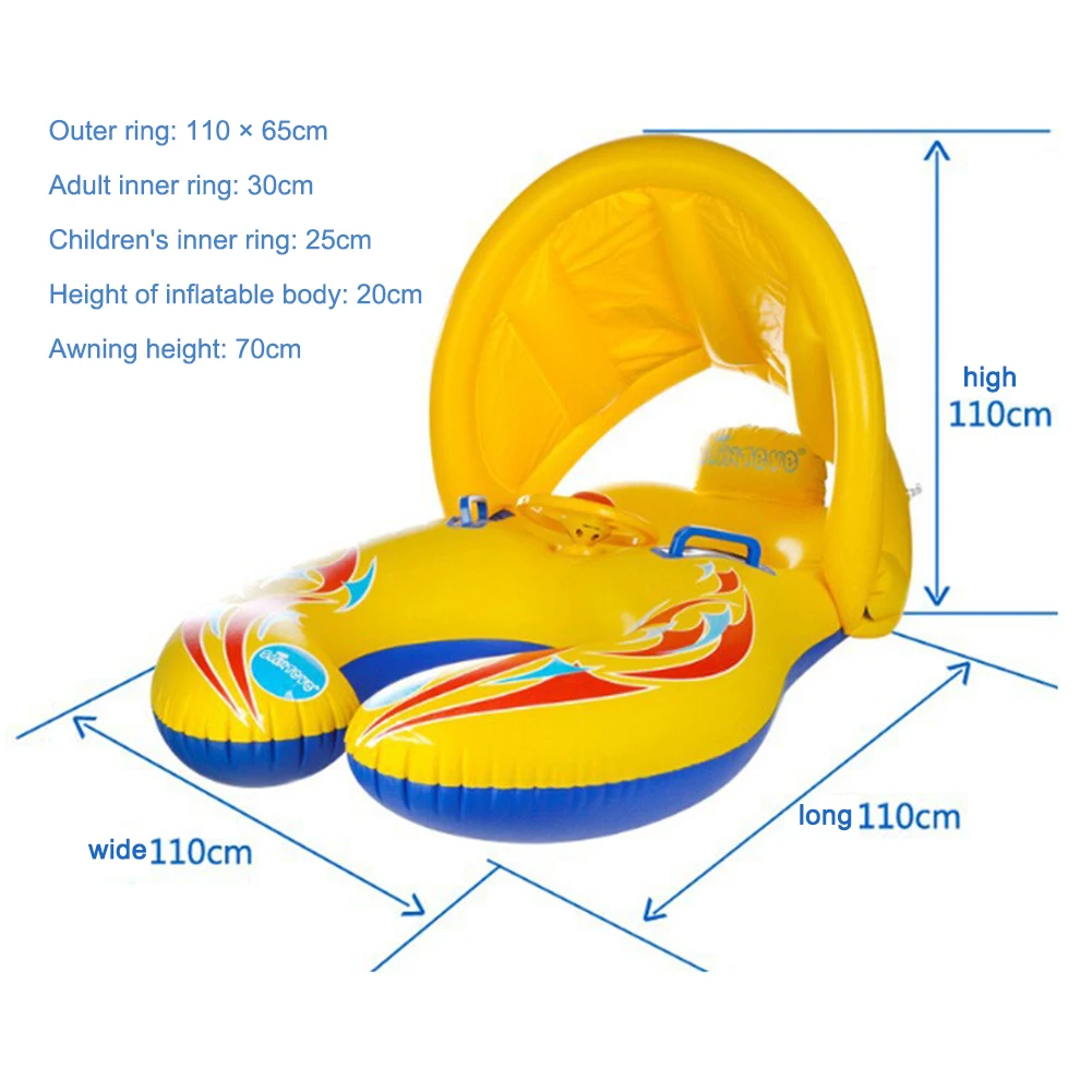 

Kids Baby Swimming Float Ring Inflatable Swim Pool Ring Double Raft Rings Bathing Circle Safety Water Toy with Sunshade