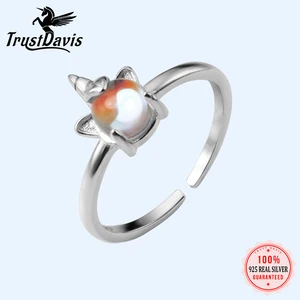 Trusta женское кольцо из 100% стерлингового серебра 925 пробы, ювелирные изделия, Коктейльные кольца в виде единорога, подарок на день рождения для девушек-подростков DS1540