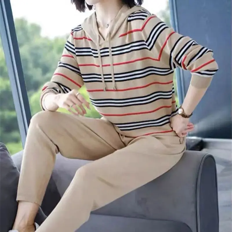 Трикотажные полосатые классические костюмы толстовка с длинным рукавом свитер