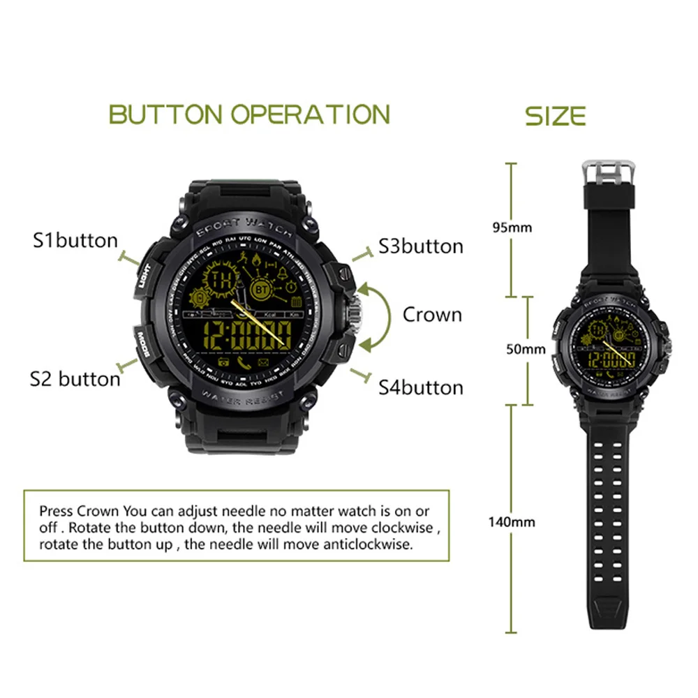 Многофункциональный фитнес-трекер 50 м Водонепроницаемый Bluetooth Smartwatch спортивный шагомер для смартфонов Android IOS SI-BW03 FSTN lcd