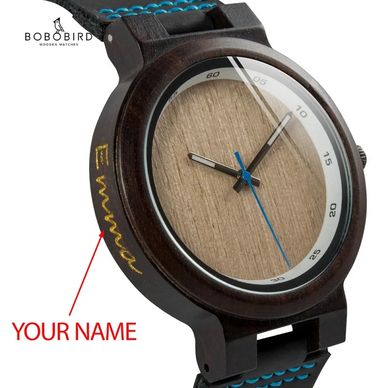 BOBO BIRD персонализированные часы с гравировкой Золотое имя на деревянном корпусе