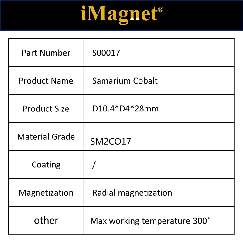 S00017 2pcs/lot Cylinder Samarium Cobalt Magnet D10.4*D4*28mm Custom magnetic steel SM2CO17 magnet Ring | Обустройство дома