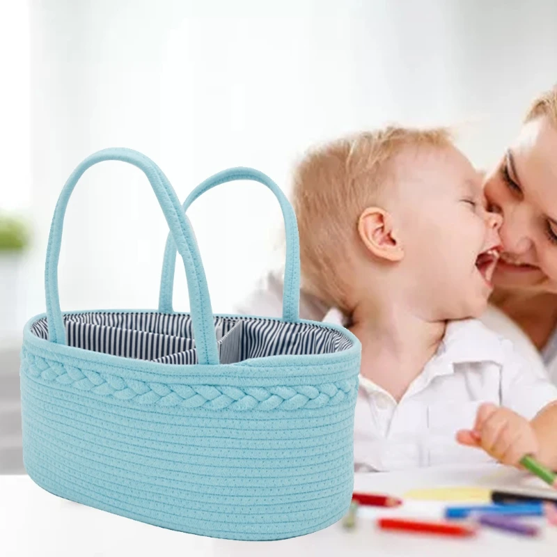 

Baby Diaper Caddy Organizer Portable Cotton Rope Nursery Storage Basket Handbag