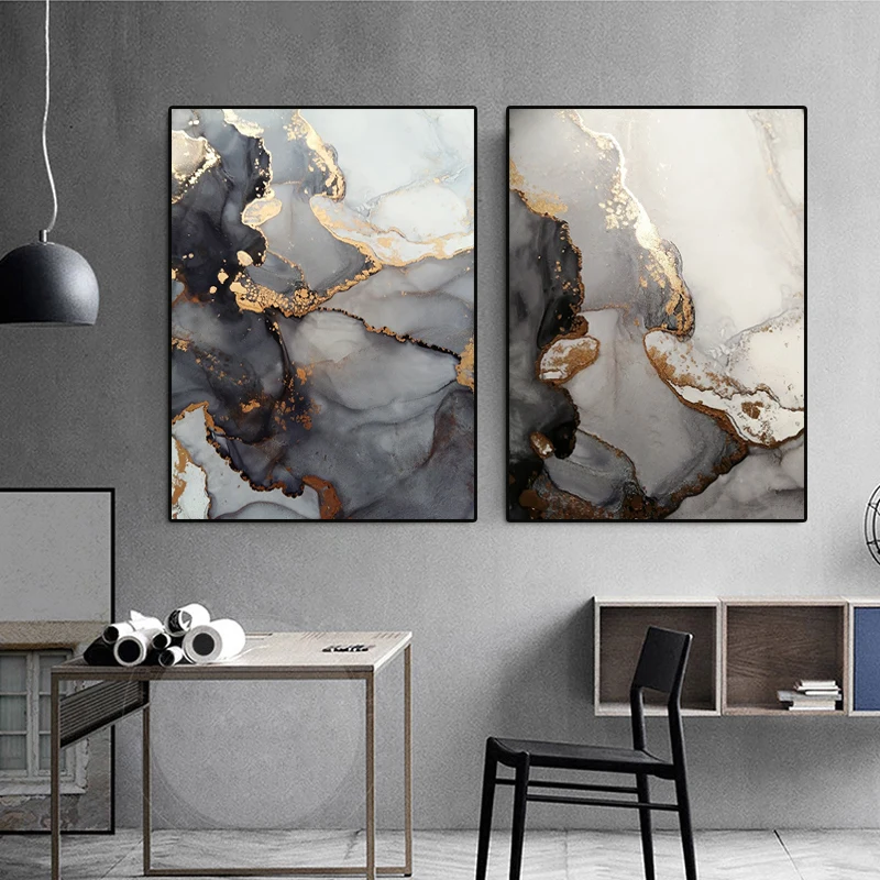

3Panels Modern Golden White Black Canvas Painting Abstract Posters Prints Fashion Tableaux Living Room Nordic Wall Art Decor