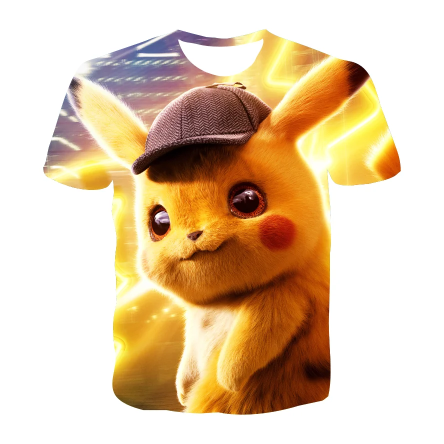

2021 Kids T-Shirt Tops Short Sleeve Summer Tee Children's Clothes Pikachu Costume Cloth Boys/Girls Cartoon Shirts 4T-14T Anime