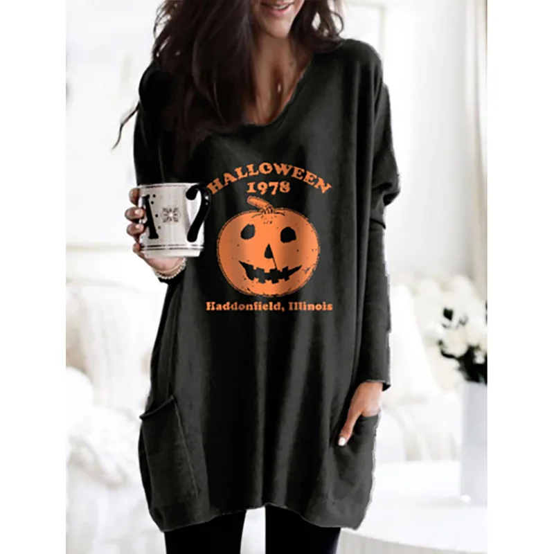 

Halloween Holiday Spooky Scary Pumpkin Haddonfield Halloween 1978 Sweatshirt Mid-length Long Sleeved T-shirt Sweatshirt