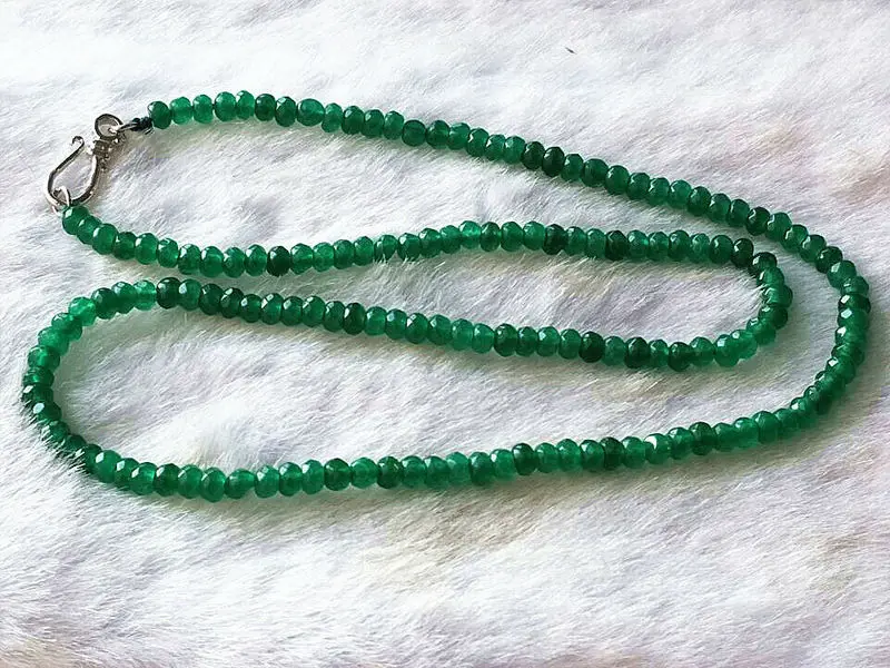 

Natural 2x4mm Faceted Green Emerald Handmade Gemstone Necklace 18" Silver Clasp