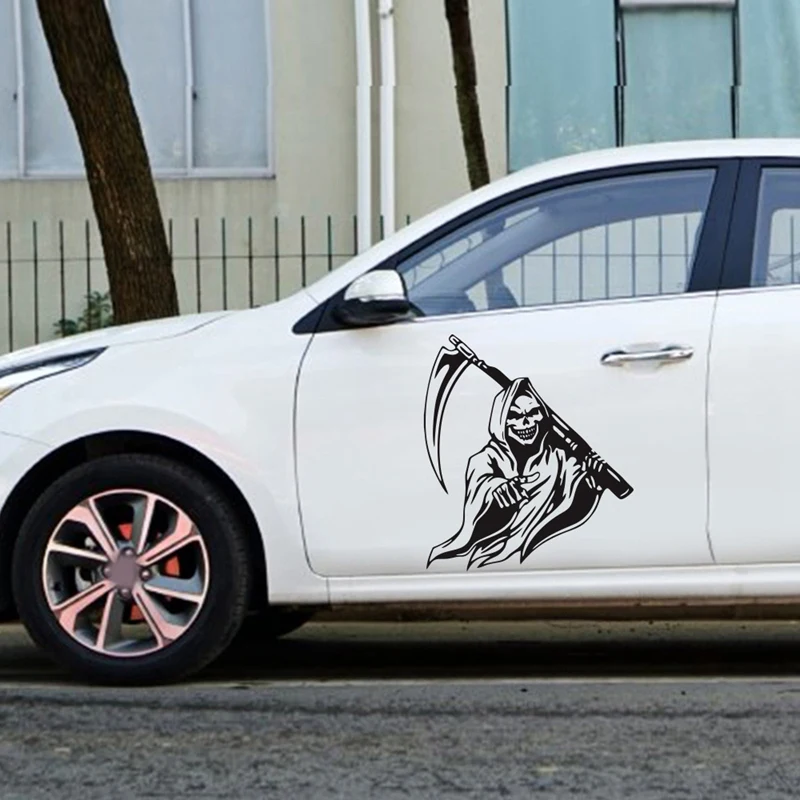 Автомобильные наклейки черный череп капюшон наклейка боковой большая