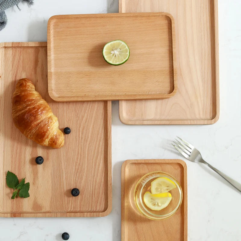Буковая древесина лоток в Западном подносы для сервировки еды прямоугольной Чай