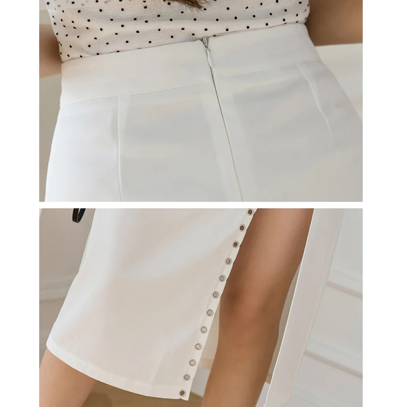 

Lady High Waist A-Line Black Midi Skirts Womens Sexy Slit Side Buckle Front Skirt Clubwear Irregular Women Bottoms Faldas Largas