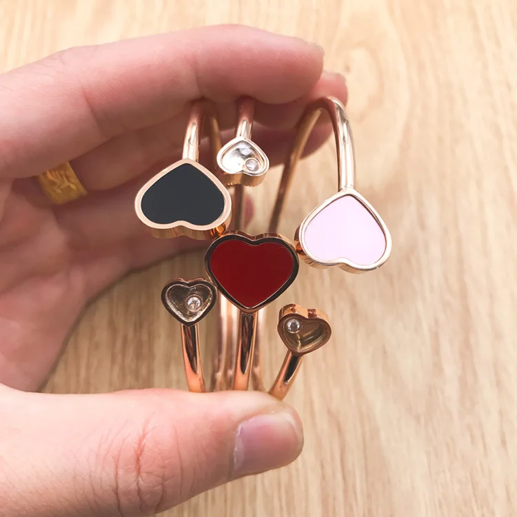 YUN RUO New Arrival Fashion Heart Enamel Zircon Bangle Rose Gold Color Titanium Steel Jewelry Woman Never Fade Drop Shipping | Украшения и