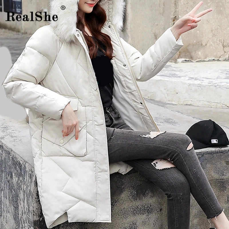 RealShe/женское пальто размера плюс с капюшоном длинный рукав зимняя женская парка