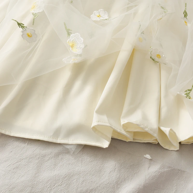 

Mesh Flower Embroidery Women Skirts Summer New High Waist A-Line Knee-Length Lady Elegant Skirts Top Quality