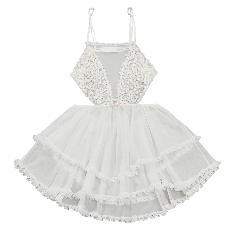 Белая ночная рубашка пикантная кружевная женская тонкая Ночная мини с открытой