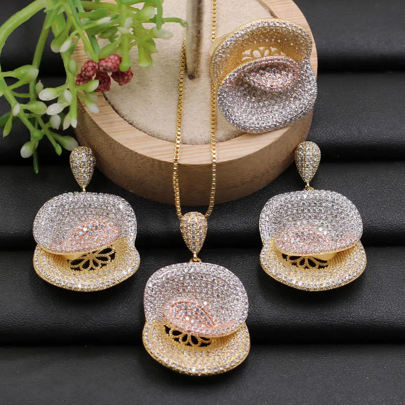 

Vanifin Fashion Jewelry Abstract Geometric Flower Micro Pave Cubic Zirconia Necklace with Earring and Ring for Banquet Best Gift