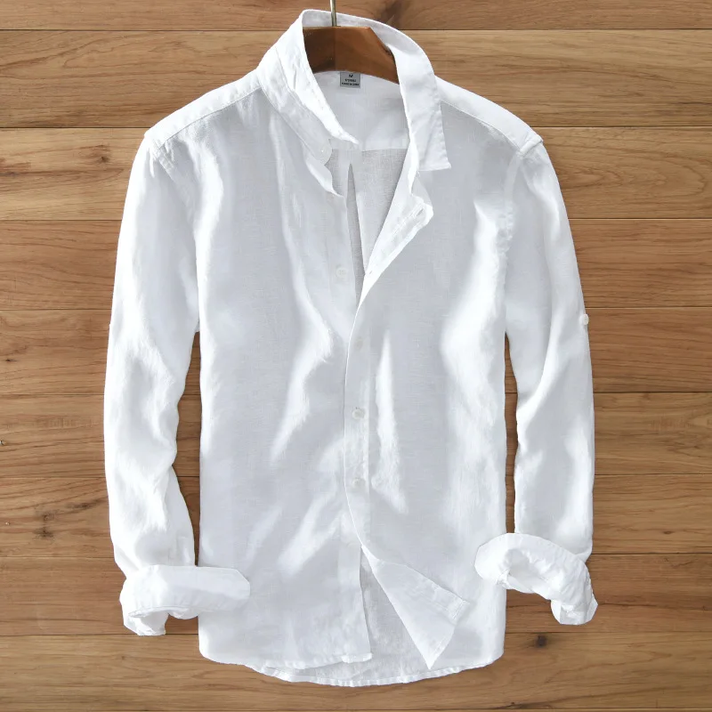 

Men's 100% pure linen long-sleeved shirt men brand clothing men shirt S-3XL 5 colors solid white shirts men camisa shirts mens