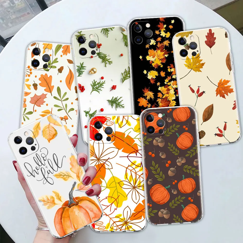 

Maple Pumpkin Autumn Clear Case For Apple iPhone 11 13 12 Pro 7 XR X XS Max 8 6 6S Plus 5 5S SE 2020 11Pro Soft Phone Covers