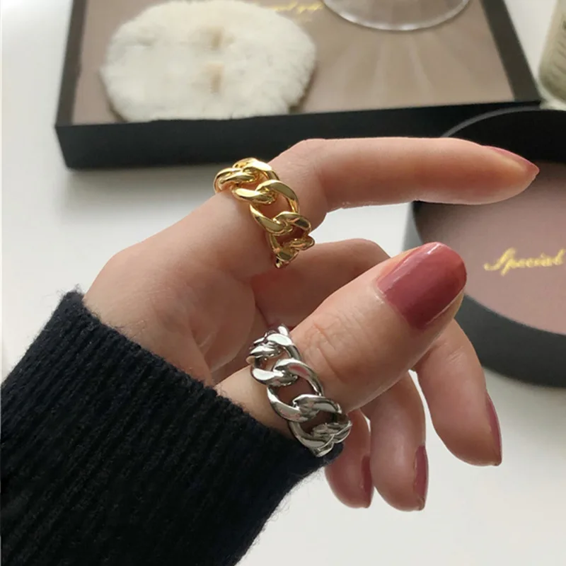 

GOLDRIA 925 Sterling Silver Chain Ring For Women Stylish Simplicity Open Ring Jewelry Gift S-R941