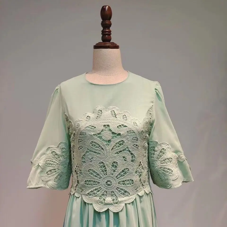 

2 Colors Dress Top Quality Women Elegant Fashion Vintage Lace Long Dresses Holiday Dresses XS-XL