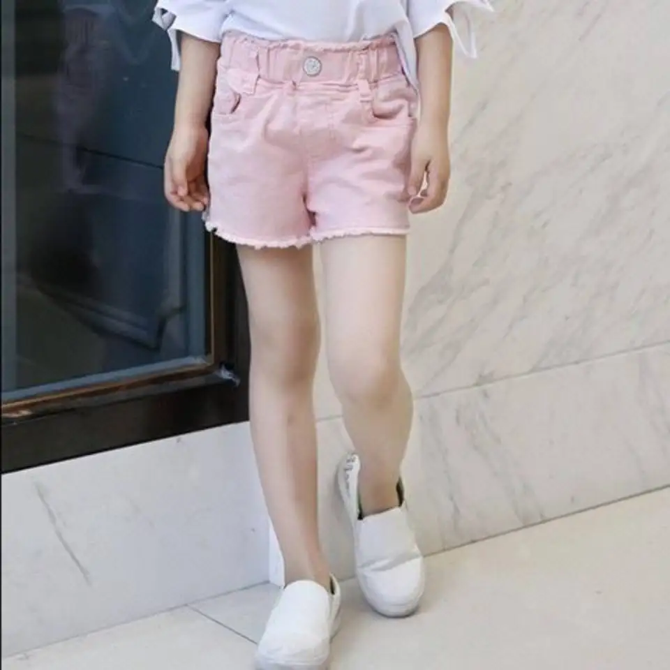 Купи Summer New Kids Shorts For 2T-12Yrs Girls Fashion Girl Princess Short Pants Children Solid Color Regular Cotton Denim Shorts за 693 рублей в магазине AliExpress