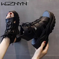 woman 2021 summer sandals fish mouth thick heel high heeled roman shoes fashion thick versatile shoes leather gladiator sandals