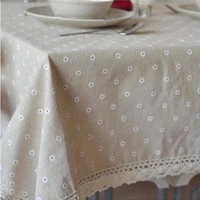daisy flower decorative pattern tablecloth linen cotton table cloth with lace dining table cover furniture wedding decoration
