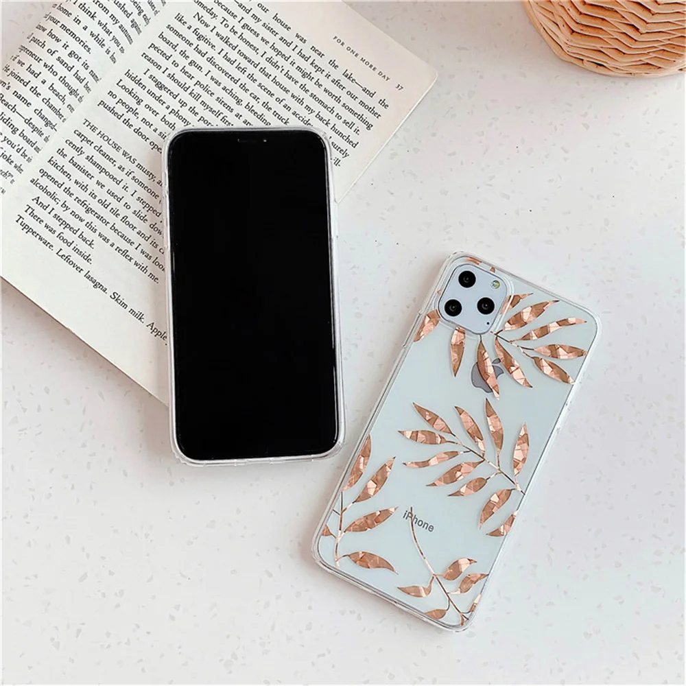 N1986N покрытие из розового золота для iPhone 11 11 Pro Max X XR XS Max 7 8 Plus чехол для телефона роскошный художественный лист Дерево мягкий IMD для iPhone 11