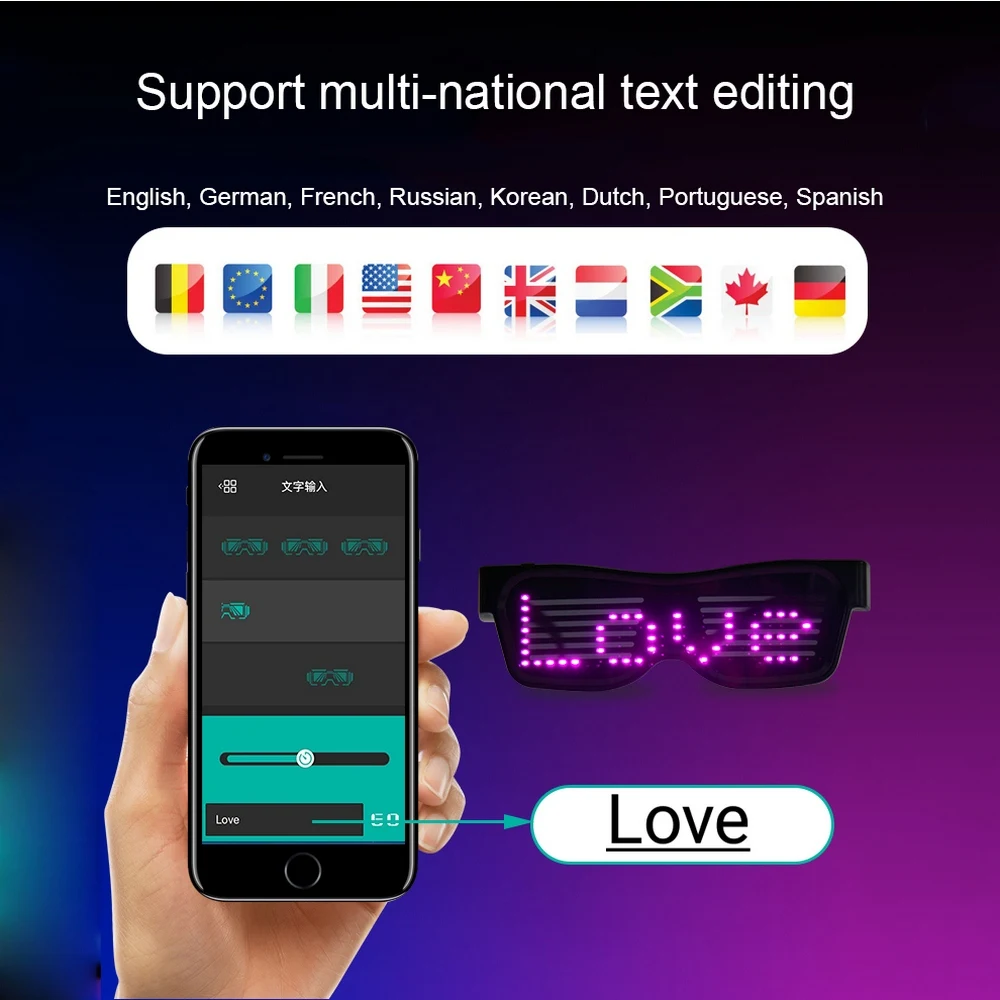 Светодиодный шт. светящиеся очки с управлением через приложение|Сверкающие