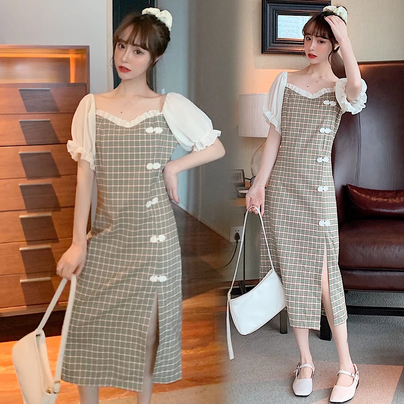 Женское длинное платье Ципао приталенное большого размера с милой юбкой лето