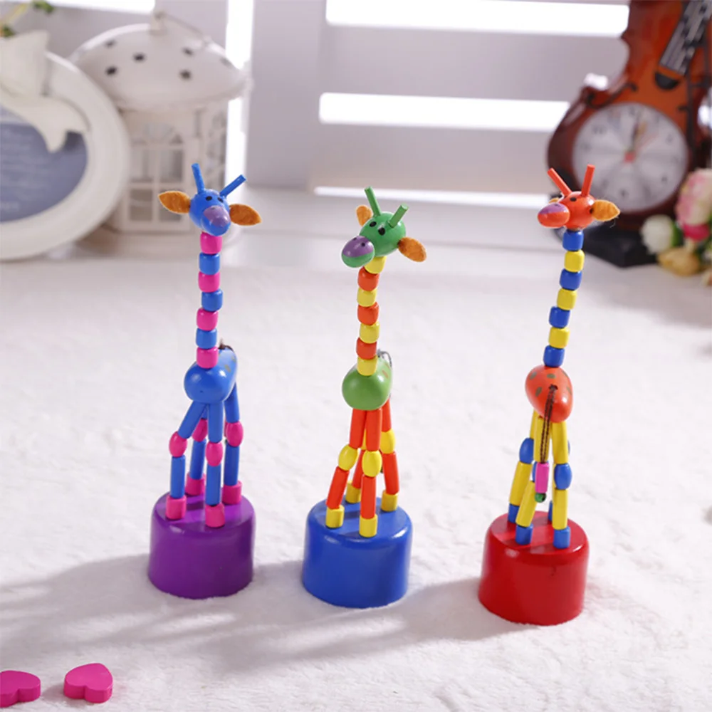 

5pcs Children Wooden Giraffe Colorful Dancing Rocking Giraffe Standing Swing Animals Toys (Random Style)