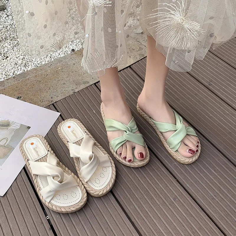 

Butterfly-Knot Shoes Slippers Flat Slipers Women Low Luxury Slides 2021 Summer Designer Soft Rubber Rome Butterfly-knot Fashion