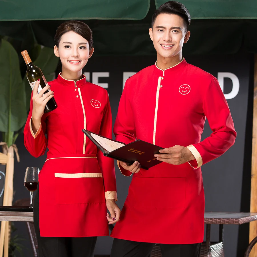

Customized Black Hotel Uniform Western Restaurant Waiter Uniform Autumn Winter Long Sleeve Chinese Restaurant Work Clothes 89