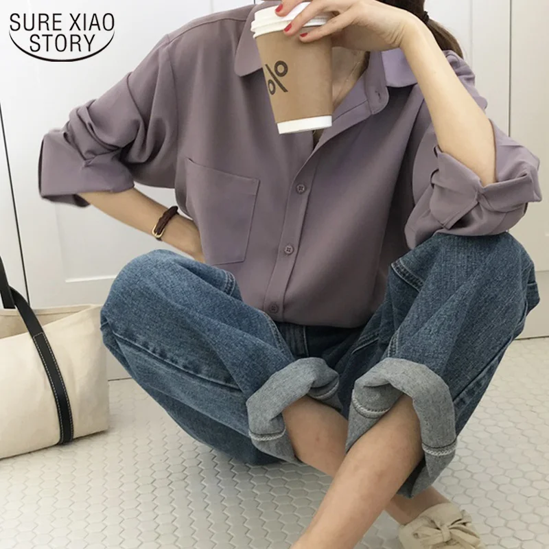 

Solid Women's Shirts 2021 Autumn Solid Long Sleeve Chiffon Blouse Plus Size Single Breasted Tops Feminine Casual Cardigan 11364