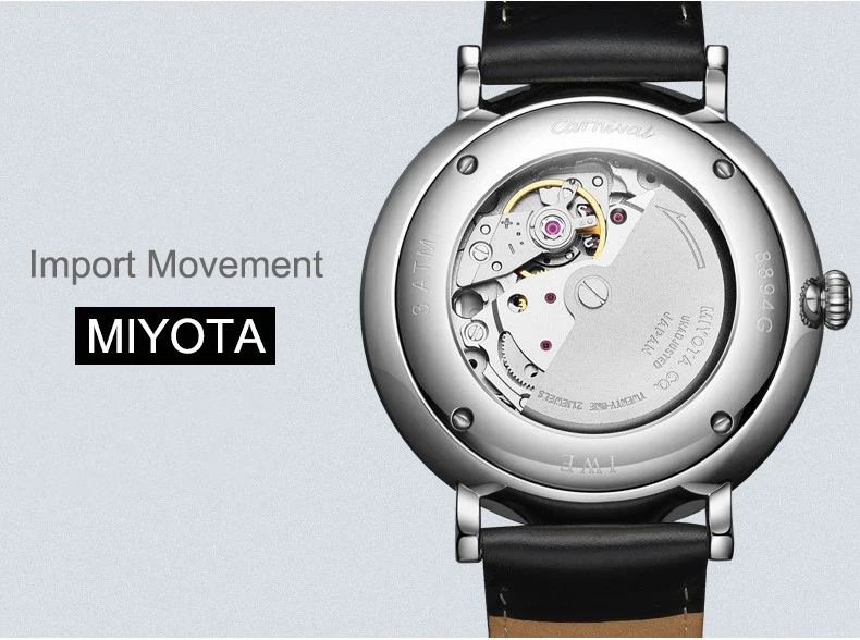 Карнавал механические Автоматические часы для мужчин Reloj Hombre кожаный ремешок для мужчин s часы лучший бренд класса люкс импорт Move для мужчин t наручные часы
