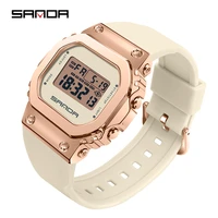 sanda watch 9006 wristwatch woman metal square shape couple watch 5atm waterproof electronic digital watches ladies clock male