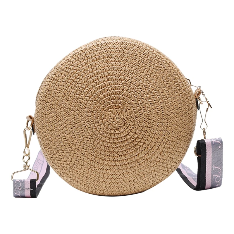 

Straw Woven Round Women's Shoulder Bag Fashion Travel Beach Messenger Bag Shopping Tote Bag Leisure Bag