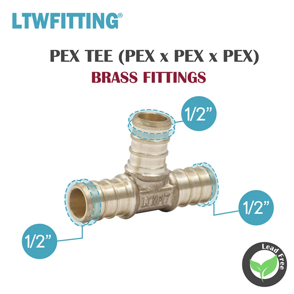 Латунный обжимной фитинг LTWFITTING PEX без свинца 1/2 дюйма x тройник PEX|crimp fitting|brass fittingspex